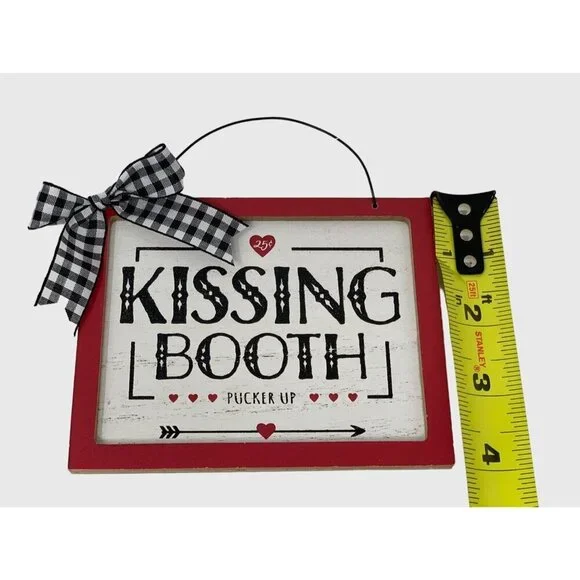 Valentine Kissing Booth Sign Buffalo Check Bow Rustic Farmhouse Tier Tray Decor - Picture 3 of 4